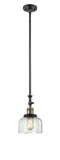 206-BAB-G72 Stem Hung 8" Black Antique Brass Mini Pendant - Clear Large Bell Glass - LED Bulb - Dimmensions: 8 x 8 x 14<br>Minimum Height : 22.875<br>Maximum Height : 47 - Sloped Ceiling Compatible: Yes