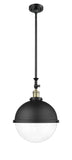206-BAB-HFS-122-BK 1-Light 12.875" Matte Black Pendant - Clear Hampden Glass - LED Bulb - Dimmensions: 12.875 x 12.875 x 18.5<br>Minimum Height : 27.5<br>Maximum Height : 51.5 - Sloped Ceiling Compatible: Yes