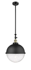 206-BAB-HFS-124-BK 1-Light 12.875" Matte Black Pendant - Seedy Hampden Glass - LED Bulb - Dimmensions: 12.875 x 12.875 x 18.5<br>Minimum Height : 27.5<br>Maximum Height : 51.5 - Sloped Ceiling Compatible: Yes