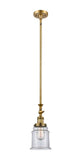 206-BB-G182 Stem Hung 6.5" Brushed Brass Mini Pendant - Clear Canton Glass - LED Bulb - Dimmensions: 6.5 x 6.5 x 14<br>Minimum Height : 24.375<br>Maximum Height : 48.5 - Sloped Ceiling Compatible: Yes