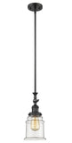 206-BK-G182 Stem Hung 6.5" Matte Black Mini Pendant - Clear Canton Glass - LED Bulb - Dimmensions: 6.5 x 6.5 x 14<br>Minimum Height : 24.375<br>Maximum Height : 48.5 - Sloped Ceiling Compatible: Yes