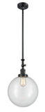 206-BK-G202-12 Stem Hung 12" Matte Black Mini Pendant - Clear Beacon Glass - LED Bulb - Dimmensions: 12 x 12 x 18<br>Minimum Height : 28.875<br>Maximum Height : 53 - Sloped Ceiling Compatible: Yes