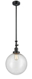 206-BK-G204-12 Stem Hung 12" Matte Black Mini Pendant - Seedy Beacon Glass - LED Bulb - Dimmensions: 12 x 12 x 18<br>Minimum Height : 28.875<br>Maximum Height : 53 - Sloped Ceiling Compatible: Yes