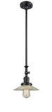 206-BK-G2 Stem Hung 8.5" Matte Black Mini Pendant - Clear Halophane Glass - LED Bulb - Dimmensions: 8.5 x 8.5 x 12<br>Minimum Height : 19.125<br>Maximum Height : 43.25 - Sloped Ceiling Compatible: Yes