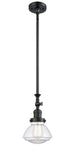 206-BK-G322 Stem Hung 6.75" Matte Black Mini Pendant - Clear Olean Glass - LED Bulb - Dimmensions: 6.75 x 6.75 x 11.75<br>Minimum Height : 22.125<br>Maximum Height : 46.25 - Sloped Ceiling Compatible: Yes