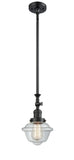 206-BK-G532 Stem Hung 7.5" Matte Black Mini Pendant - Clear Small Oxford Glass - LED Bulb - Dimmensions: 7.5 x 7.5 x 12<br>Minimum Height : 22.875<br>Maximum Height : 47 - Sloped Ceiling Compatible: Yes