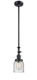 206-BK-G54 Stem Hung 5" Matte Black Mini Pendant - Seedy Small Bell Glass - LED Bulb - Dimmensions: 5 x 5 x 14<br>Minimum Height : 22.875<br>Maximum Height : 47 - Sloped Ceiling Compatible: Yes