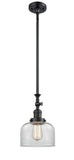 206-BK-G72 Stem Hung 8" Matte Black Mini Pendant - Clear Large Bell Glass - LED Bulb - Dimmensions: 8 x 8 x 14<br>Minimum Height : 22.875<br>Maximum Height : 47 - Sloped Ceiling Compatible: Yes