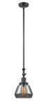 206-OB-G173 Stem Hung 7" Oil Rubbed Bronze Mini Pendant - Plated Smoke Fulton Glass - LED Bulb - Dimmensions: 7 x 7 x 14<br>Minimum Height : 22.375<br>Maximum Height : 46.5 - Sloped Ceiling Compatible: Yes