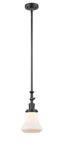 206-OB-G191 Stem Hung 6.5" Oil Rubbed Bronze Mini Pendant - Matte White Bellmont Glass - LED Bulb - Dimmensions: 6.5 x 6.5 x 14<br>Minimum Height : 23.375<br>Maximum Height : 47.5 - Sloped Ceiling Compatible: Yes