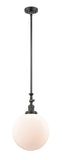 206-OB-G201-12 Stem Hung 12" Oil Rubbed Bronze Mini Pendant - Matte White Cased Beacon Glass - LED Bulb - Dimmensions: 12 x 12 x 18<br>Minimum Height : 28.875<br>Maximum Height : 53 - Sloped Ceiling Compatible: Yes