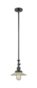 206-OB-G2 Stem Hung 8.5" Oil Rubbed Bronze Mini Pendant - Clear Halophane Glass - LED Bulb - Dimmensions: 8.5 x 8.5 x 12<br>Minimum Height : 19.125<br>Maximum Height : 43.25 - Sloped Ceiling Compatible: Yes