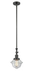 206-OB-G532 Stem Hung 7.5" Oil Rubbed Bronze Mini Pendant - Clear Small Oxford Glass - LED Bulb - Dimmensions: 7.5 x 7.5 x 12<br>Minimum Height : 22.875<br>Maximum Height : 47 - Sloped Ceiling Compatible: Yes