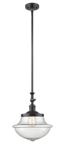 206-OB-G544 Stem Hung 11.75" Oil Rubbed Bronze Mini Pendant - Seedy Large Oxford Glass - LED Bulb - Dimmensions: 11.75 x 11.75 x 15<br>Minimum Height : 25.25<br>Maximum Height : 49.375 - Sloped Ceiling Compatible: Yes