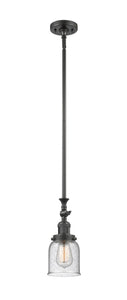 206-OB-G54 Stem Hung 5" Oil Rubbed Bronze Mini Pendant - Seedy Small Bell Glass - LED Bulb - Dimmensions: 5 x 5 x 14<br>Minimum Height : 22.875<br>Maximum Height : 47 - Sloped Ceiling Compatible: Yes
