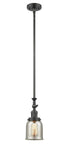 206-OB-G58 Stem Hung 5" Oil Rubbed Bronze Mini Pendant - Silver Plated Mercury Small Bell Glass - LED Bulb - Dimmensions: 5 x 5 x 13<br>Minimum Height : 22.875<br>Maximum Height : 47 - Sloped Ceiling Compatible: Yes
