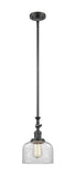 206-OB-G72 Stem Hung 8" Oil Rubbed Bronze Mini Pendant - Clear Large Bell Glass - LED Bulb - Dimmensions: 8 x 8 x 14<br>Minimum Height : 22.875<br>Maximum Height : 47 - Sloped Ceiling Compatible: Yes