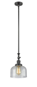 206-OB-G74 Stem Hung 8" Oil Rubbed Bronze Mini Pendant - Seedy Large Bell Glass - LED Bulb - Dimmensions: 8 x 8 x 14<br>Minimum Height : 22.875<br>Maximum Height : 47 - Sloped Ceiling Compatible: Yes