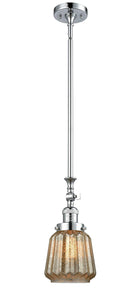 206-PC-G146 Stem Hung 7" Polished Chrome Mini Pendant - Mercury Plated Chatham Glass - LED Bulb - Dimmensions: 7 x 7 x 14<br>Minimum Height : 25.125<br>Maximum Height : 49.25 - Sloped Ceiling Compatible: Yes