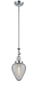 206-PC-G165 Stem Hung 6.5" Polished Chrome Mini Pendant - Clear Crackle Geneseo Glass - LED Bulb - Dimmensions: 6.5 x 6.5 x 16<br>Minimum Height : 25.875<br>Maximum Height : 50 - Sloped Ceiling Compatible: Yes