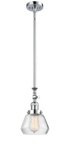 206-PC-G172 Stem Hung 7" Polished Chrome Mini Pendant - Clear Fulton Glass - LED Bulb - Dimmensions: 7 x 7 x 14<br>Minimum Height : 22.375<br>Maximum Height : 46.5 - Sloped Ceiling Compatible: Yes