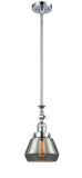 206-PC-G173 Stem Hung 7" Polished Chrome Mini Pendant - Plated Smoke Fulton Glass - LED Bulb - Dimmensions: 7 x 7 x 14<br>Minimum Height : 22.375<br>Maximum Height : 46.5 - Sloped Ceiling Compatible: Yes