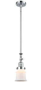 206-PC-G181S Stem Hung 6.5" Polished Chrome Mini Pendant - Matte White Small Canton Glass - LED Bulb - Dimmensions: 6.5 x 6.5 x 14<br>Minimum Height : 22.625<br>Maximum Height : 46.75 - Sloped Ceiling Compatible: Yes