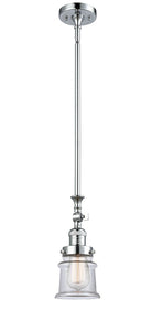 206-PC-G182S Stem Hung 6.5" Polished Chrome Mini Pendant - Clear Small Canton Glass - LED Bulb - Dimmensions: 6.5 x 6.5 x 14<br>Minimum Height : 22.625<br>Maximum Height : 46.75 - Sloped Ceiling Compatible: Yes