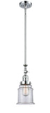 206-PC-G182 Stem Hung 6.5" Polished Chrome Mini Pendant - Clear Canton Glass - LED Bulb - Dimmensions: 6.5 x 6.5 x 14<br>Minimum Height : 24.375<br>Maximum Height : 48.5 - Sloped Ceiling Compatible: Yes