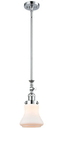 206-PC-G191 Stem Hung 6.5" Polished Chrome Mini Pendant - Matte White Bellmont Glass - LED Bulb - Dimmensions: 6.5 x 6.5 x 14<br>Minimum Height : 23.375<br>Maximum Height : 47.5 - Sloped Ceiling Compatible: Yes