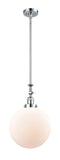 206-PC-G201-12 Stem Hung 12" Polished Chrome Mini Pendant - Matte White Cased Beacon Glass - LED Bulb - Dimmensions: 12 x 12 x 18<br>Minimum Height : 28.875<br>Maximum Height : 53 - Sloped Ceiling Compatible: Yes