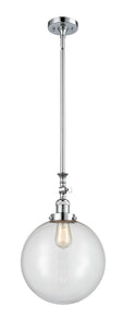 206-PC-G202-12 Stem Hung 12" Polished Chrome Mini Pendant - Clear Beacon Glass - LED Bulb - Dimmensions: 12 x 12 x 18<br>Minimum Height : 28.875<br>Maximum Height : 53 - Sloped Ceiling Compatible: Yes