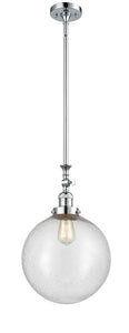 206-PC-G204-12 Stem Hung 12" Polished Chrome Mini Pendant - Seedy Beacon Glass - LED Bulb - Dimmensions: 12 x 12 x 18<br>Minimum Height : 28.875<br>Maximum Height : 53 - Sloped Ceiling Compatible: Yes