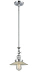 206-PC-G2 Stem Hung 8.5" Polished Chrome Mini Pendant - Clear Halophane Glass - LED Bulb - Dimmensions: 8.5 x 8.5 x 12<br>Minimum Height : 19.125<br>Maximum Height : 43.25 - Sloped Ceiling Compatible: Yes