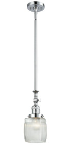 206-PC-G302 Stem Hung 5.5" Polished Chrome Mini Pendant - Thick Clear Halophane Colton Glass - LED Bulb - Dimmensions: 5.5 x 5.5 x 11<br>Minimum Height : 23.125<br>Maximum Height : 47.25 - Sloped Ceiling Compatible: Yes