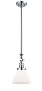 206-PC-G41 Stem Hung 8" Polished Chrome Mini Pendant - Matte White Cased Large Cone Glass - LED Bulb - Dimmensions: 8 x 8 x 14<br>Minimum Height : 23.125<br>Maximum Height : 47.25 - Sloped Ceiling Compatible: Yes