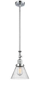 206-PC-G44 Stem Hung 8" Polished Chrome Mini Pendant - Seedy Large Cone Glass - LED Bulb - Dimmensions: 8 x 8 x 14<br>Minimum Height : 23.125<br>Maximum Height : 47.25 - Sloped Ceiling Compatible: Yes