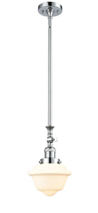 206-PC-G531 Stem Hung 7.5" Polished Chrome Mini Pendant - Matte White Cased Small Oxford Glass - LED Bulb - Dimmensions: 7.5 x 7.5 x 12<br>Minimum Height : 22.875<br>Maximum Height : 47 - Sloped Ceiling Compatible: Yes