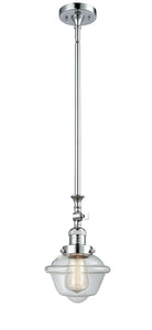 206-PC-G532 Stem Hung 7.5" Polished Chrome Mini Pendant - Clear Small Oxford Glass - LED Bulb - Dimmensions: 7.5 x 7.5 x 12<br>Minimum Height : 22.875<br>Maximum Height : 47 - Sloped Ceiling Compatible: Yes
