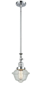 206-PC-G534 Stem Hung 7.5" Polished Chrome Mini Pendant - Seedy Small Oxford Glass - LED Bulb - Dimmensions: 7.5 x 7.5 x 12<br>Minimum Height : 22.875<br>Maximum Height : 47 - Sloped Ceiling Compatible: Yes