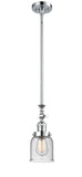 206-PC-G54 Stem Hung 5" Polished Chrome Mini Pendant - Seedy Small Bell Glass - LED Bulb - Dimmensions: 5 x 5 x 14<br>Minimum Height : 22.875<br>Maximum Height : 47 - Sloped Ceiling Compatible: Yes