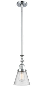 206-PC-G64 Stem Hung 6" Polished Chrome Mini Pendant - Seedy Small Cone Glass - LED Bulb - Dimmensions: 6 x 6 x 14<br>Minimum Height : 22.875<br>Maximum Height : 47 - Sloped Ceiling Compatible: Yes