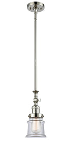 206-PN-G182S Stem Hung 6.5" Polished Nickel Mini Pendant - Clear Small Canton Glass - LED Bulb - Dimmensions: 6.5 x 6.5 x 14<br>Minimum Height : 22.625<br>Maximum Height : 46.75 - Sloped Ceiling Compatible: Yes