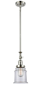 206-PN-G182 Stem Hung 6.5" Polished Nickel Mini Pendant - Clear Canton Glass - LED Bulb - Dimmensions: 6.5 x 6.5 x 14<br>Minimum Height : 24.375<br>Maximum Height : 48.5 - Sloped Ceiling Compatible: Yes
