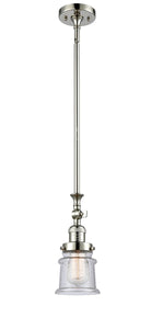 206-PN-G184S Stem Hung 6.5" Polished Nickel Mini Pendant - Seedy Small Canton Glass - LED Bulb - Dimmensions: 6.5 x 6.5 x 14<br>Minimum Height : 22.625<br>Maximum Height : 46.75 - Sloped Ceiling Compatible: Yes