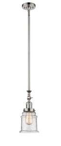 206-PN-G184 Stem Hung 6.5" Polished Nickel Mini Pendant - Seedy Canton Glass - LED Bulb - Dimmensions: 6.5 x 6.5 x 14<br>Minimum Height : 24.375<br>Maximum Height : 48.5 - Sloped Ceiling Compatible: Yes