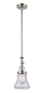 206-PN-G194 Stem Hung 6.5" Polished Nickel Mini Pendant - Seedy Bellmont Glass - LED Bulb - Dimmensions: 6.5 x 6.5 x 14<br>Minimum Height : 23.375<br>Maximum Height : 47.5 - Sloped Ceiling Compatible: Yes