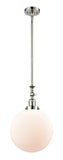 Stem Hung 12" Brushed Satin Nickel Mini Pendant - Matte White Cased Beacon Glass LED