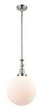 206-PN-G201-12 Stem Hung 12" Polished Nickel Mini Pendant - Matte White Cased Beacon Glass - LED Bulb - Dimmensions: 12 x 12 x 18<br>Minimum Height : 28.875<br>Maximum Height : 53 - Sloped Ceiling Compatible: Yes
