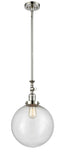 206-PN-G204-12 Stem Hung 12" Polished Nickel Mini Pendant - Seedy Beacon Glass - LED Bulb - Dimmensions: 12 x 12 x 18<br>Minimum Height : 28.875<br>Maximum Height : 53 - Sloped Ceiling Compatible: Yes